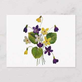 Geborduurde witte, gele en Paarse viooltjes Briefkaart