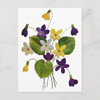 Geborduurde witte, gele en Paarse viooltjes Briefkaart