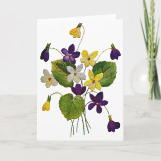 Geborduurde Witte, Gele en Paarse Viooltjes Kaart