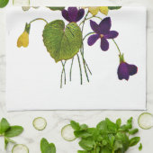 Geborduurde witte, gele en Paarse viooltjes Theedoek (Gevouwen)