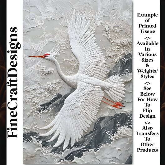 Geborduurde Witte Kraanvogel Serene BV9 Découpage Tissuepapier