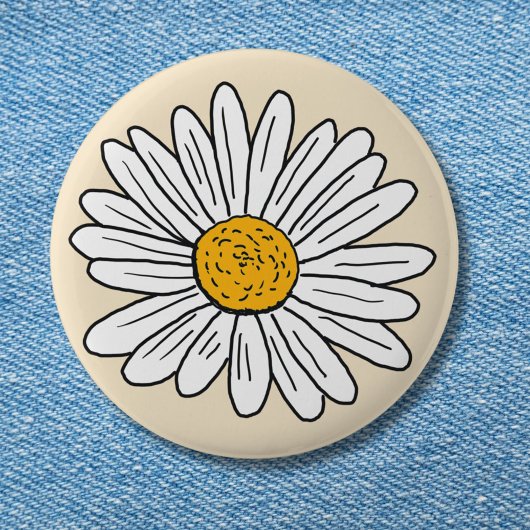 Geborduurde Witte Madelief Bloem Ronde Button 5,7 Cm