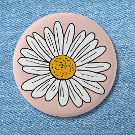 Geborduurde Witte Madelief Bloem Ronde Button 5,7 Cm