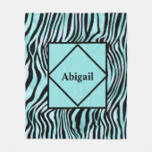 Geborduurde zebraprint zwart en turquoise fleece deken (Voorkant)