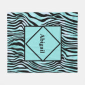 Geborduurde zebraprint zwart en turquoise fleece deken (Voorkant (Horizontaal))