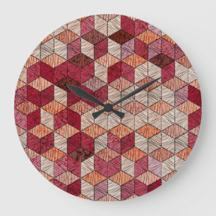 Geborduurde zeshoeken: Bohemian Patchwork Print. Grote Klok