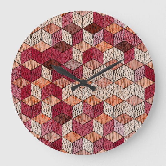 Geborduurde zeshoeken: Bohemian Patchwork Print. Grote Klok (Voorkant)