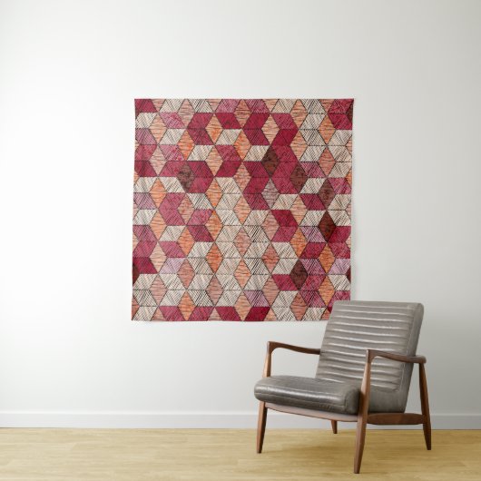 Geborduurde zeshoeken: Bohemian Patchwork Print. Wandkleed (In Situ (horizontaal))