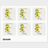 Geborduurde zonnebloem bloemrijke initiaal F Vierkante Sticker (Vel)