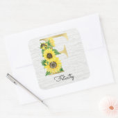 Geborduurde zonnebloem bloemrijke initiaal F Vierkante Sticker (Envelop)