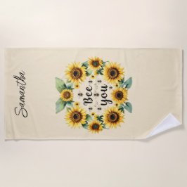 Geborduurde zonnebloemen Bijen Bij jou Geel  Strandlaken
