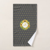 Geborduurde zonnebloemen polkadots geel donkergrij bad handdoek (Handdoek)