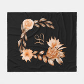 Geborduurde Zwarte Bruine en Perzik Vloerbedekking Fleece Deken (Voorkant (Horizontaal))