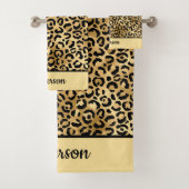 Geborduurde zwarte en gouden luipaardprint cheeta bad handdoek (Insitu)