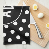 Geborduurde Zwarte en Witte Stippen Theedoek (Quarter Fold)