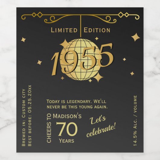 Geboren 1955 70ste verjaardagsfeest elegant wijnla wijn etiket (Enkel label)
