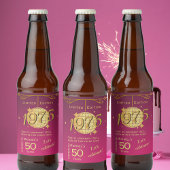 Geboren 1975 50ste verjaardag feest roze fles labe bier etiket