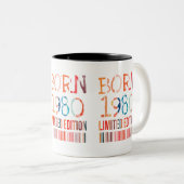 Geboren 1980 Limited Edition Tweekleurige Koffiemok (Voorkant rechts)