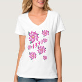 Geboren 1990 Roze Bloemige T-shirt (Voorkant)