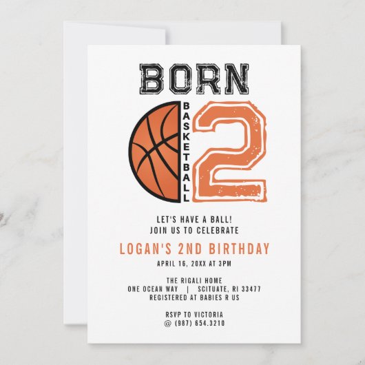Geboren 2 Ball Basketbal 2e Verjaardag Party Kaart (Voorkant)