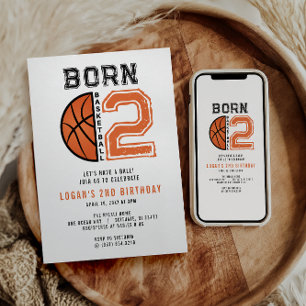 Geboren 2 Ball Basketbal 2e Verjaardag Party Kaart