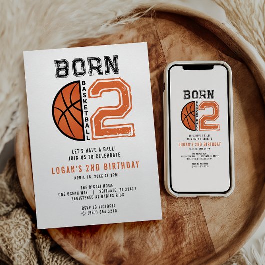 Geboren 2 Ball Basketbal 2e Verjaardag Party Kaart