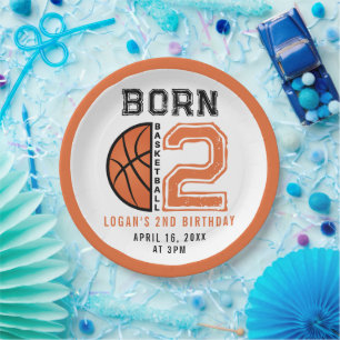 Geboren 2 Ball Basketbal 2e Verjaardag Party Papieren Bordje
