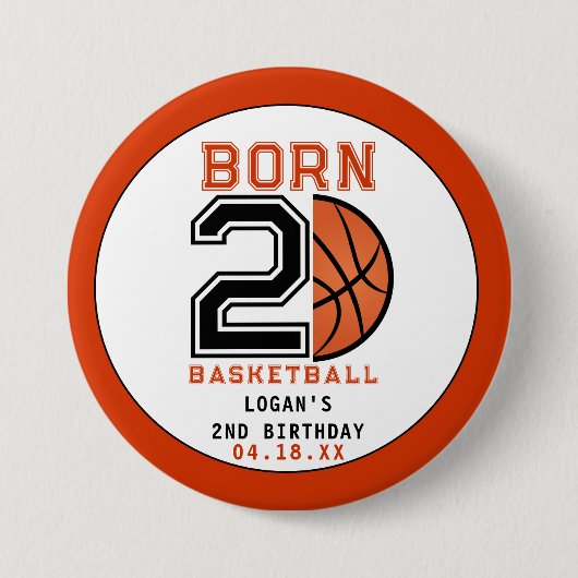 Geboren 2 Ball Basketbal 2e Verjaardag Party Ronde Button 7,6 Cm (Voorkant)