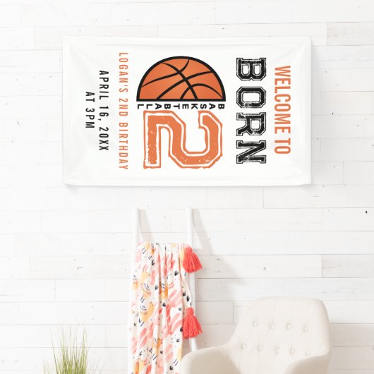 Geboren 2 Ball Basketbal 2e Verjaardag Party Spandoek (Insitu)