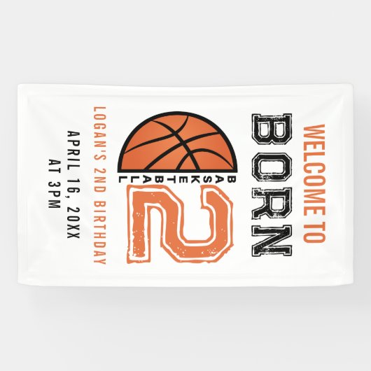 Geboren 2 Ball Basketbal 2e Verjaardag Party Spandoek (Horizontaal)