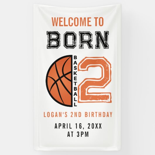 Geboren 2 Ball Basketbal 2e Verjaardag Party Spandoek (Verticaal)