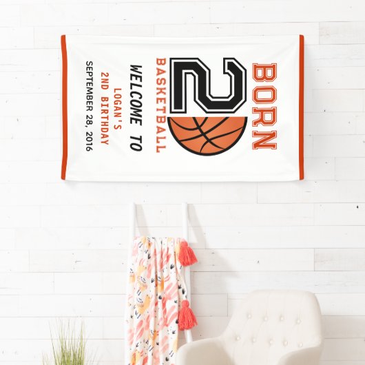 Geboren 2 Ball Basketbal 2e Verjaardag Party Spandoek (Insitu)