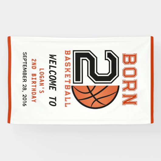 Geboren 2 Ball Basketbal 2e Verjaardag Party Spandoek (Horizontaal)