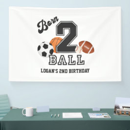 Geboren 2 Ball Sport Thema Jongen Tweede Verjaarda Spandoek