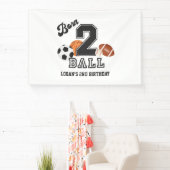 Geboren 2 Ball Sport Thema Jongen Tweede Verjaarda Spandoek (Insitu)