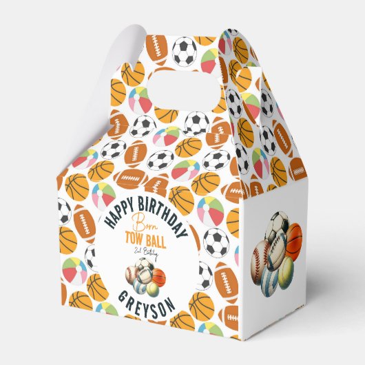 Geboren 2 Ball Sport Theme Jongen 2e Verjaardagsfe Bedankdoosjes (Achterkant)
