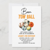 Geboren 2 Ball Sport Theme Jongen 2e Verjaardagsfe Kaart (Voorkant)