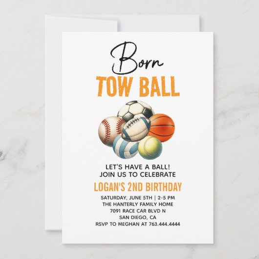 Geboren 2 Ball Sport Theme Jongen 2e Verjaardagsfe Kaart (Voorkant)