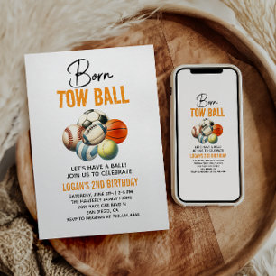 Geboren 2 Ball Sport Theme Jongen 2e Verjaardagsfe Kaart