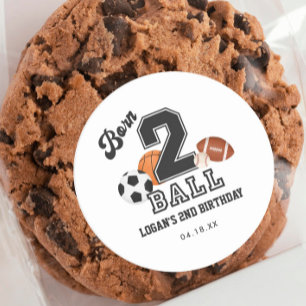 Geboren 2 Ball Sport Theme Jongen 2e Verjaardagsfe Ronde Sticker