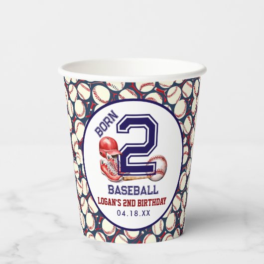 Geboren 2 honkbal | Sportthema Jongen 2e verjaarda Papieren Bekers (Achterkant)