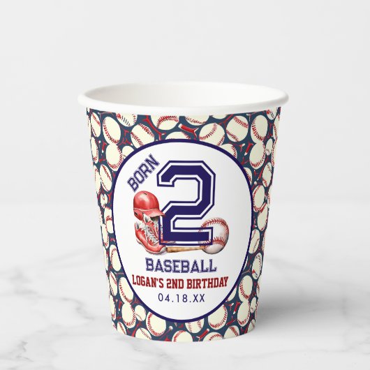 Geboren 2 honkbal | Sportthema Jongen 2e verjaarda Papieren Bekers (Voorkant)