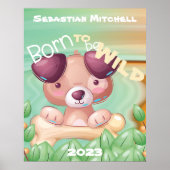 Geboren als Wild Kinder Room Poster met naam en ja (Voorkant)