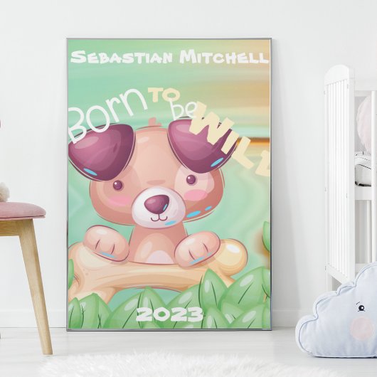 Geboren als Wild Kinder Room Poster met naam en ja