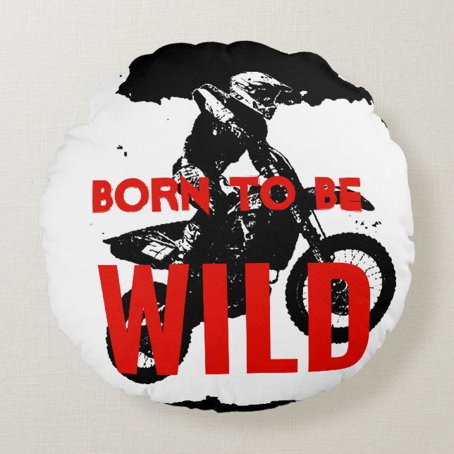 Geboren als Wild Motocross Motorcycle Sport Rond Kussen (Voorkant)