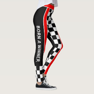 Geboren als Winnaar op Wit Geruit op Uw Kleur Leggings