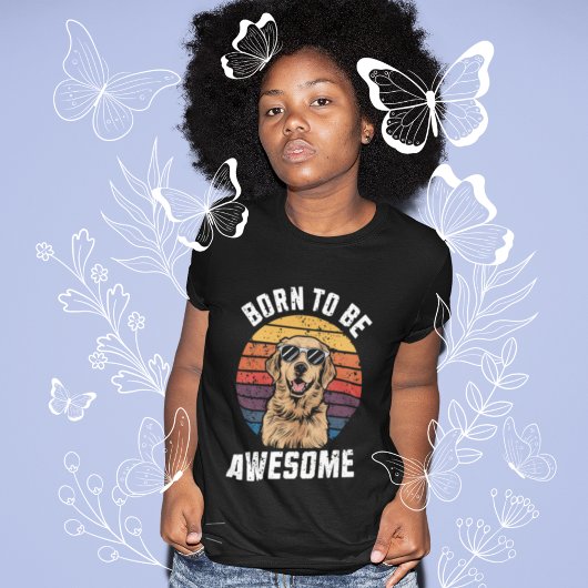 Geboren bij de Geweldige Retro Sunset Golden Retri Tri-Blend Shirt