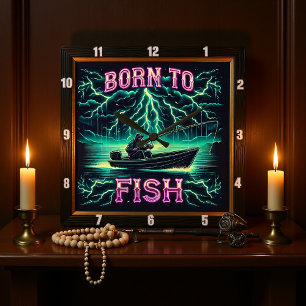 Geboren bij Fish Bold Fisher Vierkante Klok