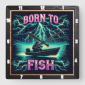 Geboren bij Fish Bold Fisher Vierkante Klok (Voorkant)