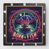 Geboren bij Fish Electric Angler Vierkante Klok (Voorkant)